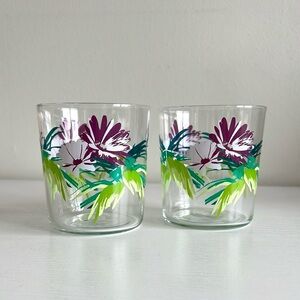 Vintage Floral Drinking Cocktail Glasses Pair Set of 2 Krosno